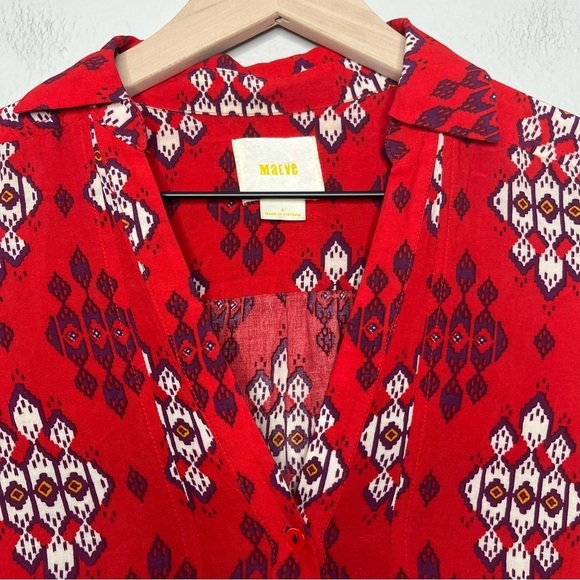 Maeve Anthropologie Women Top 4 Red Paisley Woodland Walk Button Down Shirt - Picture 10 of 11